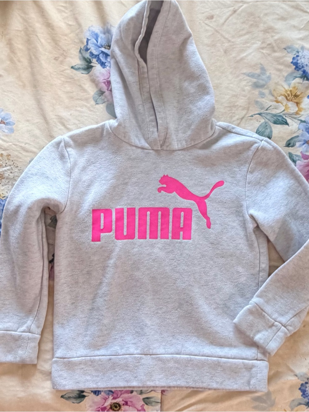 Puma Kids Light Gray Hoodie with Hot Pink Logo
